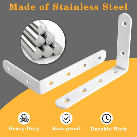 12 Pack Floating Shelf Brackets White Heavy Duty L Shaped Corner Braces Stainless Steel Rust Resistant DIY Support