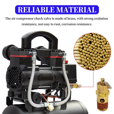 2-piece brass 1/4'' male NPT safety valve set for air compressors, 150 PSI, with braided hoses.