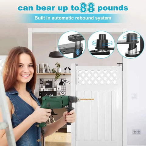 Woman installing Beefy Heavy Saloon And Cafe Door Hinges With Self Return Double Swing Bar Door Hardware In 304 Stainless Steel