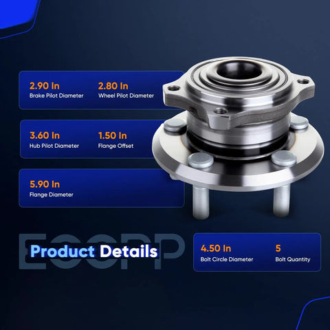 Drop-In Ready-To-Install Wheel Bearing Hub Assembly Replacement For Chrysler 300 2005-2009 Dodge Charger 2007-2009 And Dodge Magnum 2005-2008 AWD 5 Lug OE Quality 513225 with product dimensions displayed