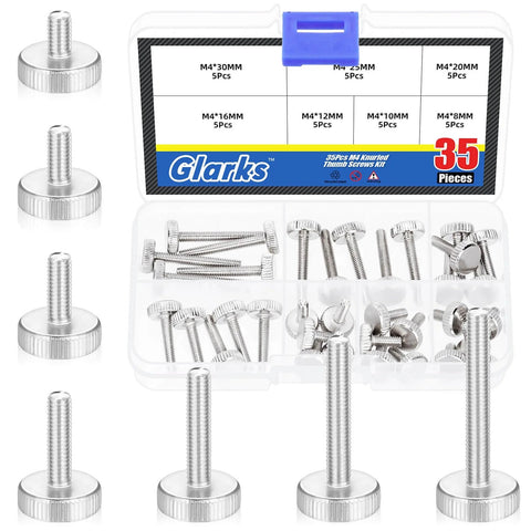 35 Piece M4 Knurled Thumb Screw Set With Seven Lengths 8mm 10mm 12mm 16mm 20mm 25mm 30mm Fully Threaded Round Knurled Bolts
