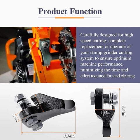 Nine Carbide High Speed Cutting Teeth Set For Stump Grinders With Hardware Three Left Three Right Three Straight Cast Holder Dual Bolt Pro Grade Carbide Plates And Hex Anti Rotation Pockets Compatible With OPG777 Models with dimensions