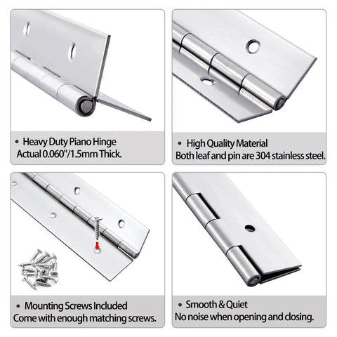 Heavy Duty 36 Inch Piano Hinge 0.060 Inch Stainless Steel 304 Continuous Hinge With Holes Includes Screws For Cabinet Doors DIY