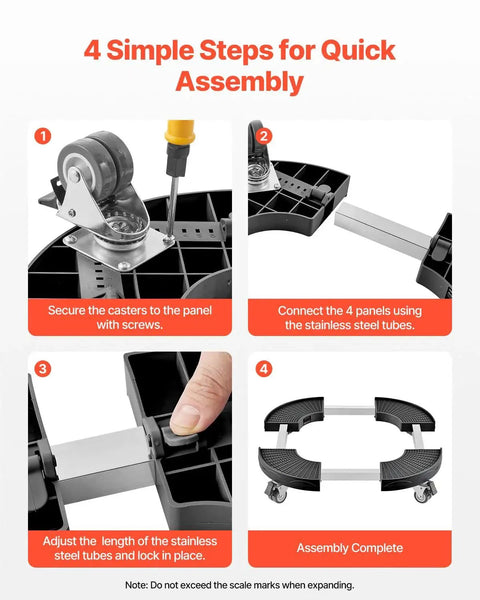 Steps to assemble Heavy Duty Round Trash Can Dolly With 4 Lockable Wheels 440lb Capacity Adjustable 15 To 22.8 Inches.