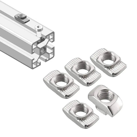 Close-up of 3030 Aluminum Extrusion Corner Bracket Kit with 5 M6 T Nuts and visible T-slot profile