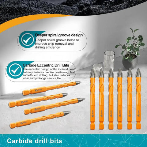 6mm Carbide Drill Bits Set For Ceramic Tile Porcelain Marble Granite Masonry, Heavy Duty Built To Last 10 Piece Set displayed