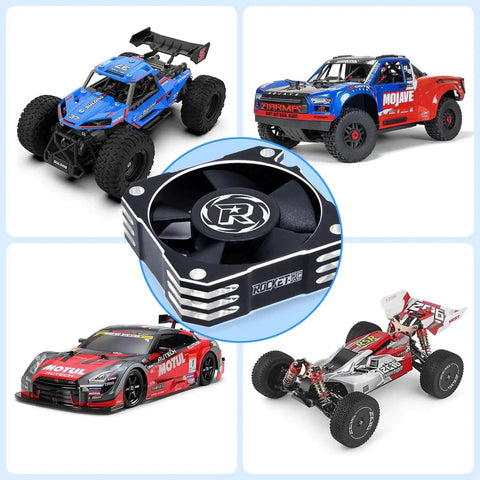 Boss 35mm RC Motor Cooling Fan, 21000 RPM, 8.4V Aluminum ESC Fan with black and silver design for 1/8 and 1/10 scale RC cars