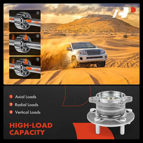 Two Pack Rear Wheel Bearing And Hub Assembly 5 Lug For Mazda CX 5 2013 Through 2023 AWD All Models High Load Capacity Durable Replacement Ready To Roll showing high-load capacity and usage in desert terrain.