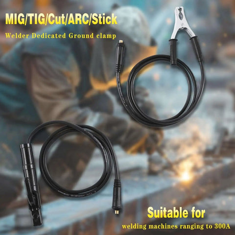 MMA Arc Welding Electrode Holder And Ground Clamp Lead With 1.5m Cable 10-25 DIN Connector Copper Construction