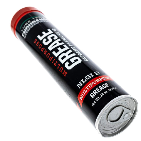 Black tube of multipurpose grease NLGI 2, side view, labeled for extreme pressure applications, net weight 14 oz.