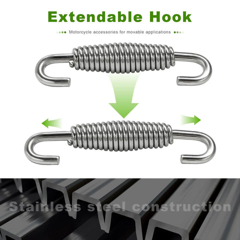 Pair of stainless steel motorcycle exhaust muffler springs with hook ends, 52.7mm length, universal fit