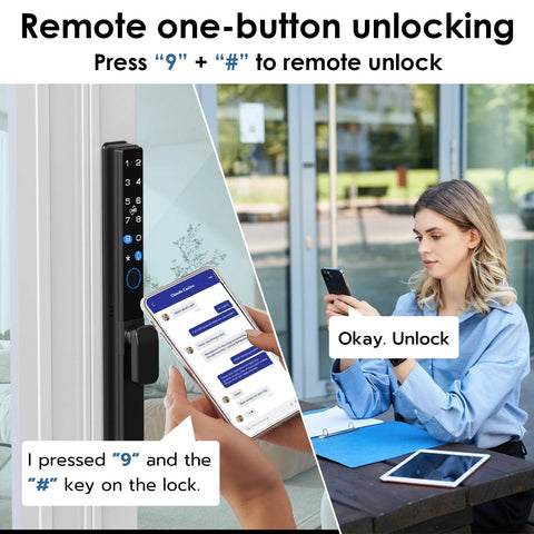 Slim Sliding Glass Door Lock With Biometric Fingerprint Remote App Control Keypad And RFID Access in use outdoors