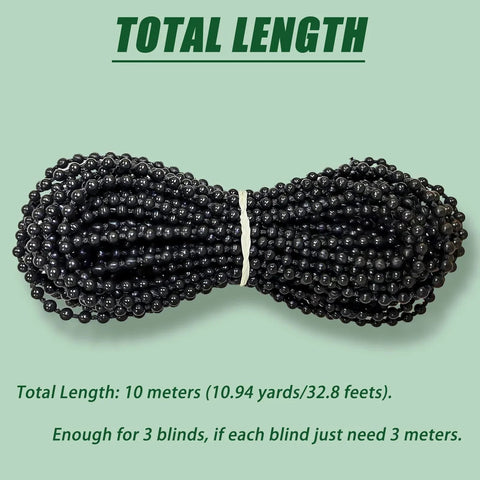 Beaded Chain Cord For Blinds 10 Meters Black Plastic Ball Chain With 17 Beads Per 100 Mm And 10 Connector Clips Thickened Version