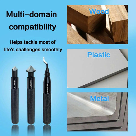 13 Piece Deburring Tool Set With Swivel Head And 2 Countersinks And 11 HSS Blades For Metal Plastic PVC Copper Resin and 3D Printed Edges Plus Dual Hardened Reamers HRC 62 64 For Burr Busting And Precise Removal In Plumbing And 3D Printing with tools compatible with wood, plastic, metal.