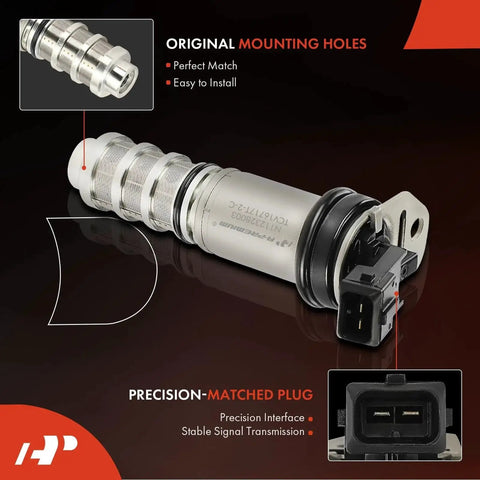 Side view of 2 Piece Intake And Exhaust Variable Valve Timing VVT Solenoid Replacement Kit For BMW 3.0L Twin Turbo Engines Including X5 335i 535i 550i 335i GT xDrive 335i xDrive 435i Gran Coupe xDrive Plug And Play with precision-matched plug