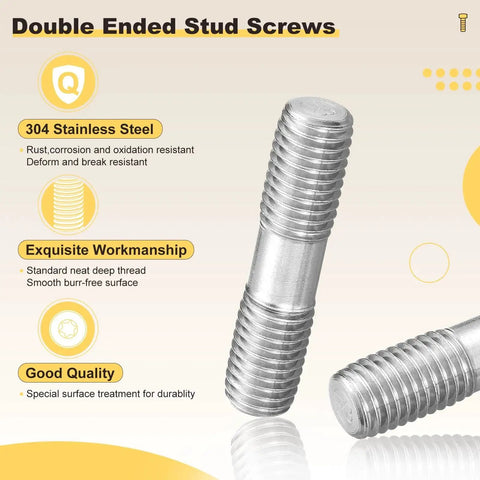 Double End Threaded Studs M8 x 40mm 3Pcs 304 Stainless Steel For Maintenance displayed with features and benefits.