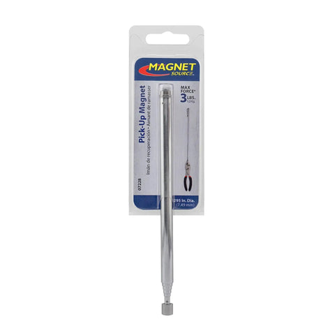 Front view of Slim 25 Inch Telescoping Magnetic Grabber With Pocket Clip Durable Neodymium Retrieval Magnet in packaging