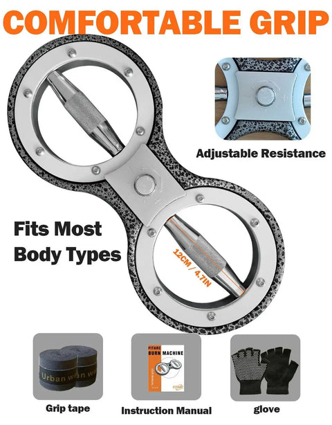 Fitarc dual-ring hand/forearm rotator trainer with knurled grip and adjustable resistance, 12 lb capacity.
