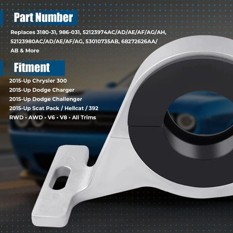 Center Bearing Support For 2015 And Up Dodge Charger Challenger Chrysler 300 Scat Pack Hellcat 394 V6 And V8 RWD AWD Drive Shaft Bearing OEM Replacement 53010735AB 52123980AD High Quality Premium Aftermarket Part close-up view