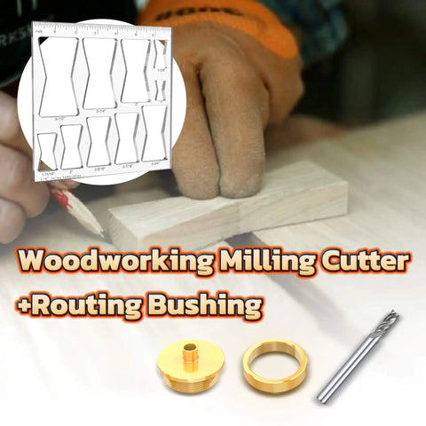 10 In 1 Butterfly Bowtie Inlay Router Template Kit With Brass Cutting Accessories Includes One Quarter Inch Bushing Guide Liner And Nut 10 Size Sets Ideal For Woodworking Cabinets DIY Projects showing woodworking components and template.
