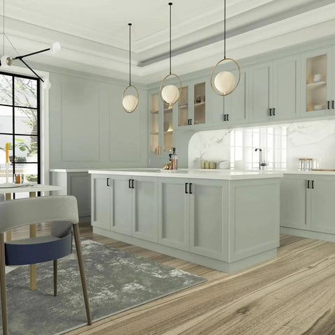 Modern kitchen with 10 Pack 3 Inch Hole Center Solid Black Cabinet Handles Matte Black Square Bar Drawer Pulls installed on cabinets.