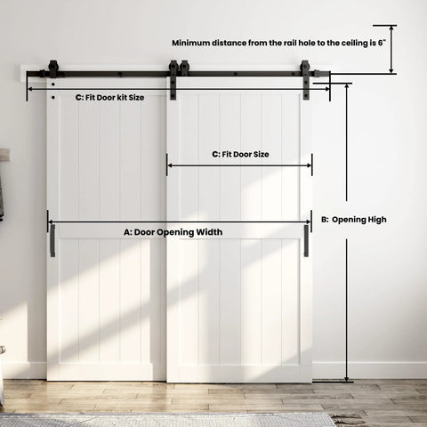 Double MDF Sliding Barn Doors 40In X 84In With 7Ft Bypass Hardware Kit Space Saving Track System Waterproof Finish Easy Install