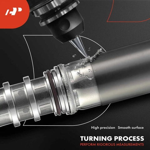 Close-up of machining process on a metal component with a precision cutting tool creating smooth surface shavings.