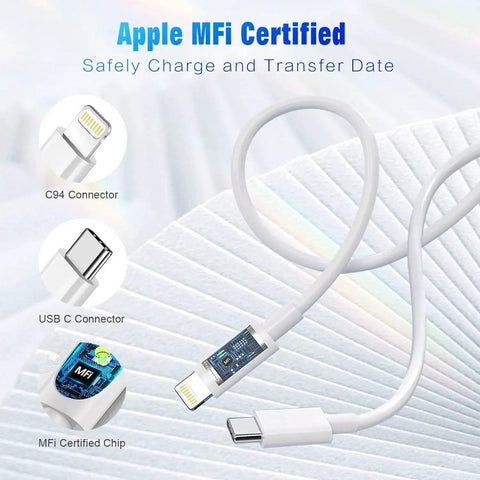 Apple USB C to Lightning Cable 3ft 2 Pack PD Fast Charging MFi Certified iPhone with connectors and MFi chip visible