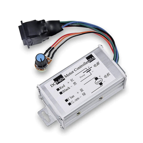 Beefy 1200W PWM DC Motor Speed Controller For Brush Motors 9V To 60V, 20A Regulator with switch and knob, silver casing