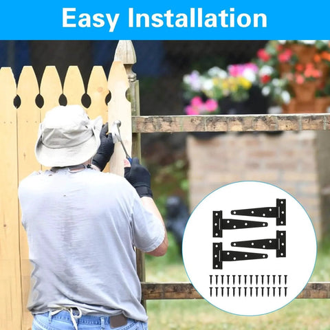 4 Pack 5 Inch T Strap Hinges Heavy Duty Outdoor Gate Hinges Black For Wood Fences Barn Doors Sheds And Gates Premium Iron Hardware with easy installation