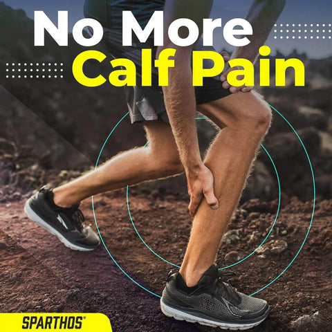 Person on a trail holding calf, emphasizing Calf Compression Sleeves For Men And Women Unisex Leg Support For Recovery Shin Splint Pain Relief Travel Ready Air Travel Comfort Get You Back In Action Running Basketball Football Soccer Maternity Black XL