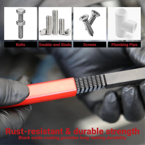 3 Piece Thread Restorer File Set For SAE UNC UNF And Metric Threads With Caps shown repairing bolt threads