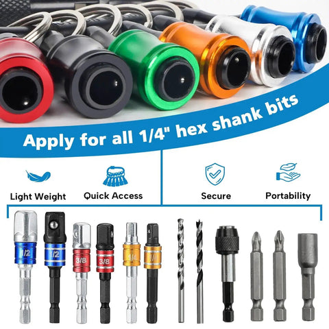 Various colored Durable Aluminum Bit Holders For One Quarter Inch Sockets Hex Shank Screwdriver Bit Holder For Impact Driver And Drill Quick Release