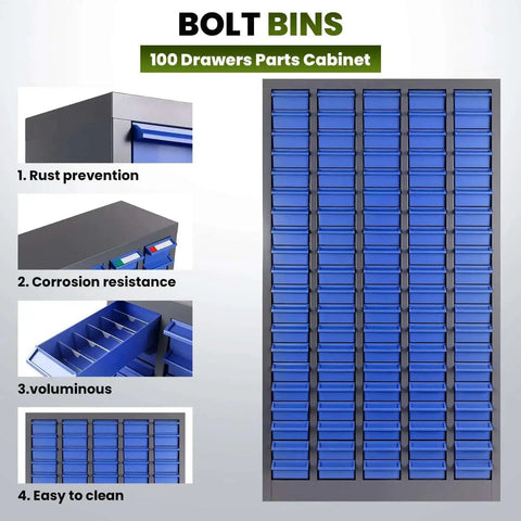 Massive 100 Drawer Grey ABS Parts Cabinet Built Tough With Adjustable Drawers For Electronics Small Parts And Hardware