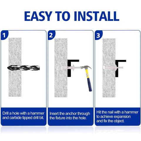 Installation steps for Nylon Nail Drive Anchor Set, 169 Pieces, Multi Size Quarter Inch By Three Quarter Inch, DIY Friendly.