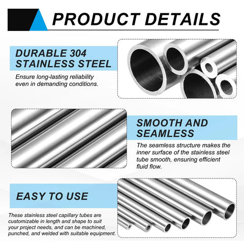 uxcell 304 stainless steel tube, 9mm ID x 15mm OD, 305mm length, seamless round capillary tubing