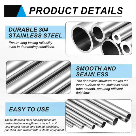 304 Stainless Steel Capillary Tube 6mm ID 8mm OD 300mm Length 1mm Wall Built For Refrigeration highlighting durability and smooth finish