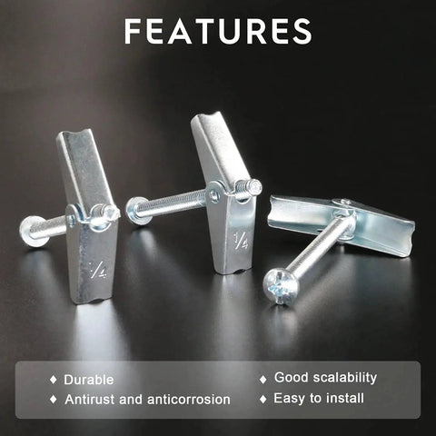 30 Pack Zinc Plated Steel Round Head Toggle Bolts With Wing Nuts For Hanging Heavy Items On Drywall One Quarter Inch Size close-up