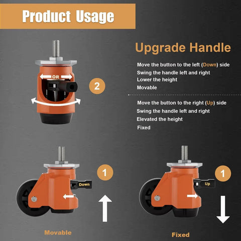 Height Adjustable Stem Leveling Casters With Ratchet Handle, Includes Half Inch And M12 Stem Sizes, product usage instructions