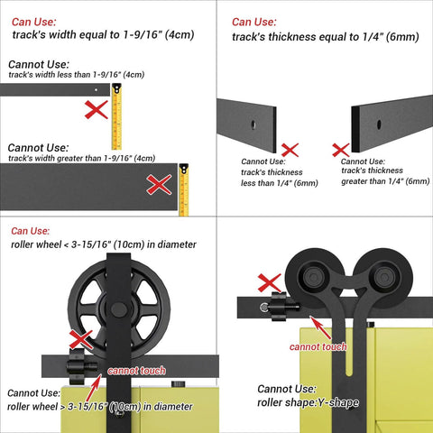Diagram showing Heavy Duty Barn Door Stopper Set for 40mm Flat Tracks, illustrating correct track and roller dimensions