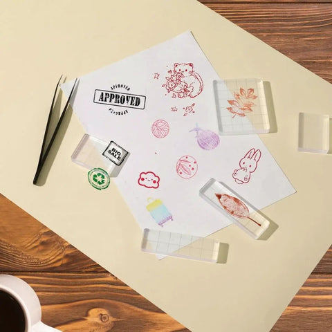 Six Clear Acrylic Stamp Blocks Set With Grid Lines For Easy Stamping Crafting And Scrapbooking Versatile Assorted Sizes