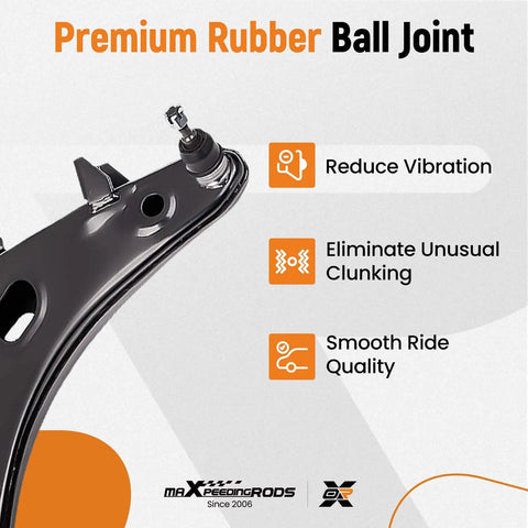 Two Piece Front Lower Control Arm With Ball Joint Kit For Subaru Forester 2009 2013 And Subaru Impreza WRX 2011 2014 Direct Fit Suspension Replacement With Ball Joint MS801051 MS801052, premium rubber ball joint visible