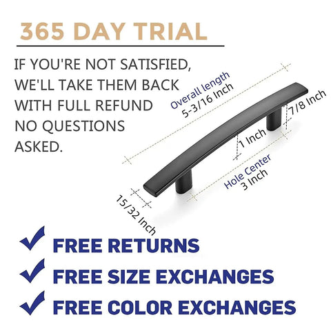 30 Pack Curved Cabinet Pulls Matte Black Arch Kitchen Drawer Handles 5-3/16 Inch Length 3 Inch Center Hole Zinc Alloy Construction