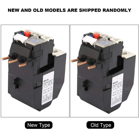 New and old models of NR2-36 Electric Thermal Overload Relay for motors 23 to 32A, heat protection, 690V insulation, side by side