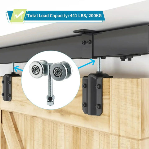 Box Rail Hanger Set 2 Pack with Double Wheel Rail Trolleys for Sliding Barn Doors total load capacity 441 lbs view