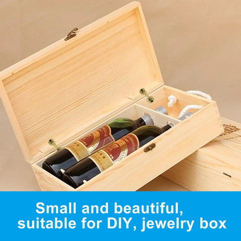 12 Pack 10mm Hidden Brass Barrel Hinges For Jewelry Boxes And DIY Hand Craft, displayed on wooden box holding wine bottles.