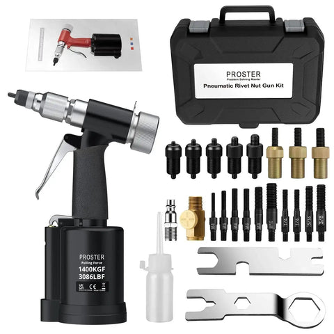 Your Go To Heavy Duty Pneumatic Hydraulic Rivet Nut Set Kit with Eight Mandrels for M4 M5 M6 M8 M10 Quarters and Storage Case