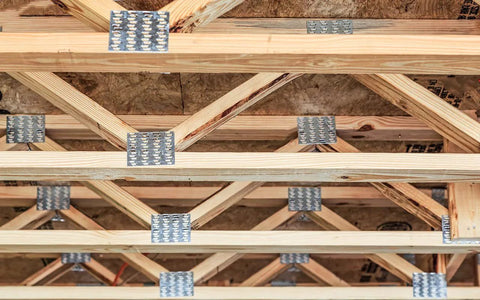 Ten Pack Truss Plates 4x6 Inch Pronged Mending Plates With Nail Teeth For Wood Trusses Construction installed in wooden beams.