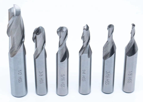 Pro Grade Ball End Mill Set For CNC Machining HSS M2 Two Flute Center Cutting Six Piece With Sizes 1/8 to 1/2 Inch