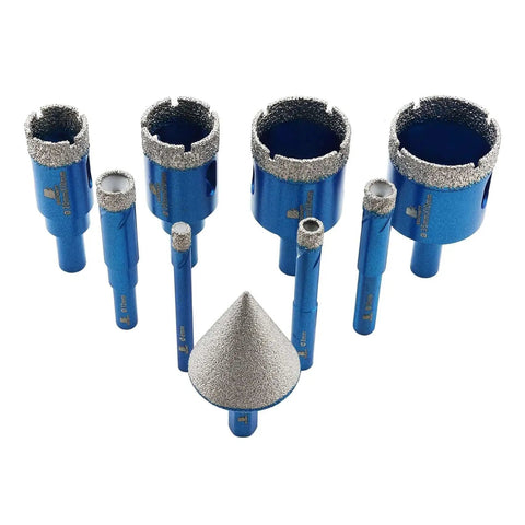Dry Diamond Core Drill Bit Set For Tile And Stone Pro Grade By BRSCHNITT Diamond Tile Hole Saw Kit with various bit sizes